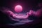vibrant pink moon over surreal mountain landscape