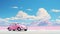 Vibrant Pink Vw Beetle In Desert - 8k 3d Romantic Illustration