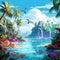 Vibrant Pixel Art Scene of a Tropical Paradise