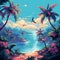 Vibrant Pixel Art Scene of a Tropical Paradise