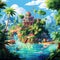 Vibrant Pixel Art Scene of a Tropical Paradise