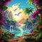 Vibrant Pixel Art Scene of a Tropical Paradise