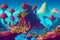A vibrant, pixelated landscape of a fantastical gaming world generated by Ai