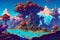 A vibrant, pixelated landscape of a fantastical gaming world generated by Ai