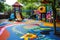 Vibrant Playground With Colorful Play Area for Childrens Playtime, A community-built playground filled with hand-painted murals,