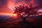 Vibrant Plum ripe tree sunset nature farm. Generate Ai
