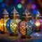 Vibrant Pointillism Art: Decorative Lanterns with Ancient Mosaic Patterns