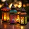 Vibrant Pointillism Art: Decorative Lanterns with Ancient Mosaic Patterns