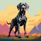 Vibrant Pop Art Illustration Of A Great Dane In The Mountains