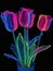 Vibrant Pop Art Tulips with Bold Outlines in Warhol Style .