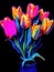 Vibrant Pop Art Tulips with Bold Outlines in Warhol Style .