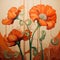 Vibrant Pop Surrealism: Detailed Art Nouveau Painting Of Orange Flowers