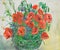 Vibrant poppies bouquet in vase, oil painting