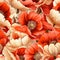 Vibrant poppy flower blooms seamless pattern in top view, floral background for design and textile