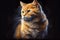 A vibrant portrait of an orange cat against a dark background, capturing its curious and playful personality, generative