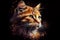 A vibrant portrait of an orange cat against a dark background, capturing its curious and playful personality, generative