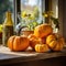 Vibrant Pumpkin Variety: Shelf with a Diversity of Pumpkin Colors and Types - Generative AI