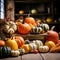 Vibrant Pumpkin Variety: Shelf with a Diversity of Pumpkin Colors and Types - Generative AI