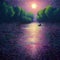 Vibrant Purple Boats Painting With Luminous Impressionism Style