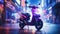 Vibrant Purple Moped In Dreamlike Night Scene
