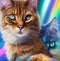 vibrant, rainbow art with 2 blue eyed cats