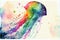 Vibrant rainbow color jellyfish in watercolor splashing painting