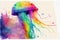 Vibrant rainbow color jellyfish in watercolor splashing painting