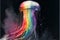 Vibrant rainbow color jellyfish in watercolor splashing painting