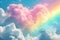 A vibrant rainbow stretches across the sky, while a cloud shaped like a heart floats peacefully, A vibrant rainbow ending in heart