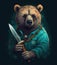 Vibrant Realism Cartoon Bear with Weapon. Perfect for Posters and Invitations.