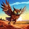 Vibrant Realism: Cartoon Owl Flying In The Desert