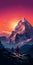 Vibrant And Realistic Mountain Illustration With Climbers At Sunset