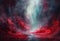 Vibrant red cosmic nebula surrounded by a swirl of interstellar clouds, AI-generated.