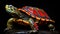 Vibrant Red-eared Slider Turtle On Black Background