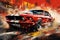 A Vibrant Red Ford Mustang Shelby Speeding Through an abstract Street Created With Generative AI Technology