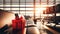 Vibrant Red Gift Boxes on Airport Seat, Morning Ambiance