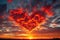 Vibrant Red Heartshaped Clouds Illuminate A Scenic Sunset Backdrop Symbolizing Loves Journey