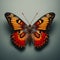Vibrant Red And Orange Butterfly In The Style Of Mike Campau