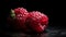 Vibrant red raspberries closeup. AI generated