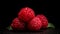 Vibrant red raspberries closeup. AI generated