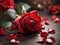 A vibrant red rose with delicate petals lying on a floor