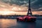 A vibrant red sports car parked in front of the iconic Eiffel Tower in Paris, A sports car parked near the Eiffel tower, AI