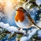 vibrant robin perched gracefully on a snow-laden tree branch