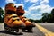 Vibrant rollerblades inline skates on sunny summer day, gliding smoothly on open road