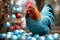 Vibrant Rooster amidst a Colorful Collection of Easter Eggs - Festive Spring Decoration