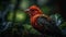 A vibrant rooster perching on a branch in the forest generated by AI