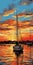 Vibrant Sailboat Painting: Cal 25 In Newport Harbor At Sunset