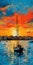 Vibrant Sailboat Painting: Capri 22 In Stamford Harbor At Sunset