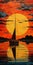 Vibrant Sailboat Painting: Dark Orange And Black Pop Art