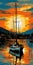 Vibrant Sailboat Painting In Graphic Design Poster Art Style